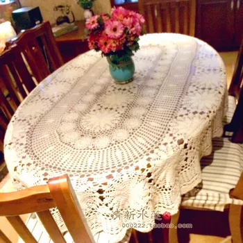 oval beige cotton crochet lace tablecloth cover for dinning table decoration overlays for home decoration
