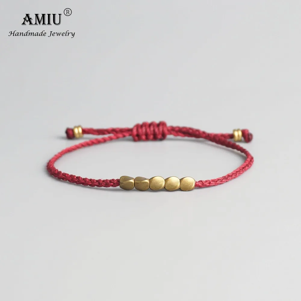 AMIU Handmade Tibetan Copper Bead Lucky Rope Bracelet & Bangles For Women Men Wax Thread Bracelets