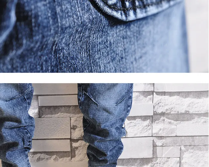 Idopy Spring New Men's Elastic Jeans Fashion Casual Hip Hop Loose Denim Jeans Black Blue Trousers Harem Pants Denim Joggers