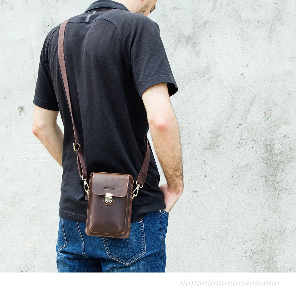 

New Fashion Genuine Leather Crossbody Bag Men's Simple Casual Shoulder Bag Vintage Cowhide Mobile Phone Men's Bag