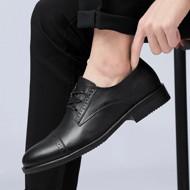 

Genuine Leather business Dress Men Shoes brogue Lace Up Italy fashion Retro Business Wedding party Formal Flats Shoes For Men l6