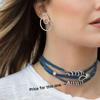 

YP503 Round 925 Sterling Silver Punk Blue Denim Choker Necklace Jeans Circle Shape Collar Choker Cowboy Rope Collar Women Gift