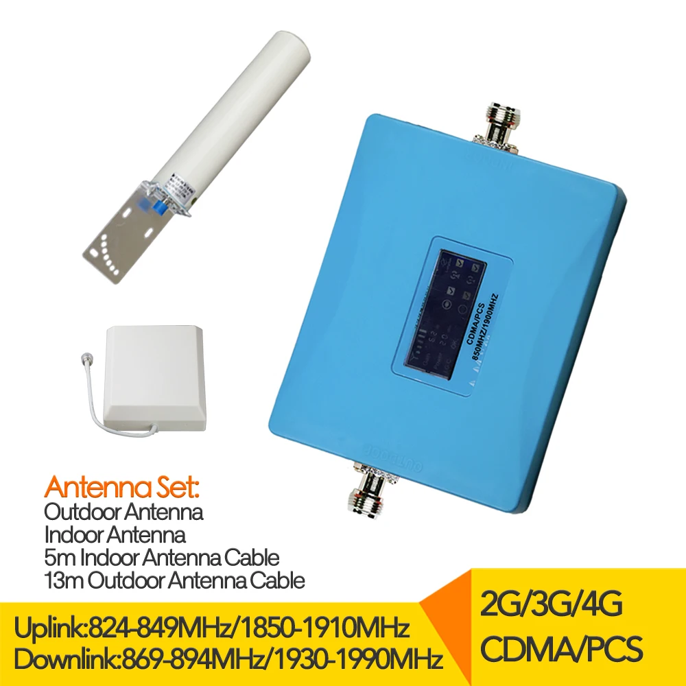 

2G / 3G / 4G Repeater Signal Amplifier 850 1900 Display Dual Band CDMA and 3G PCS 1900 Mobile Phone Repeater antenna full sets