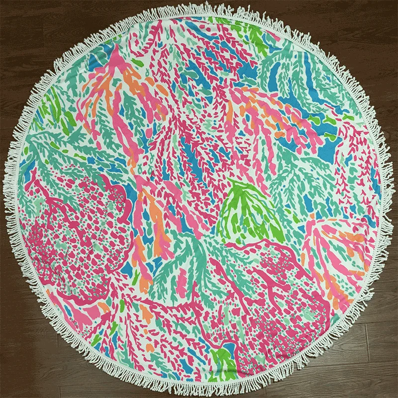 

Free Shipping 1pcs Round beach towel yoga mat 150cm printed bath towel for Adults Seaside holiday sunscreen shawl SUSE007