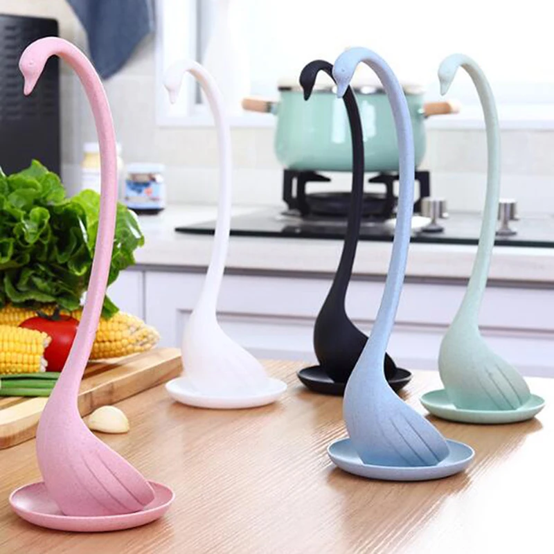 

New Creative Swan Soup Spoon Long Handle Porridge Monster Spoons with Tray Kitchen Cooking Tools Tableware Kitchen accessories