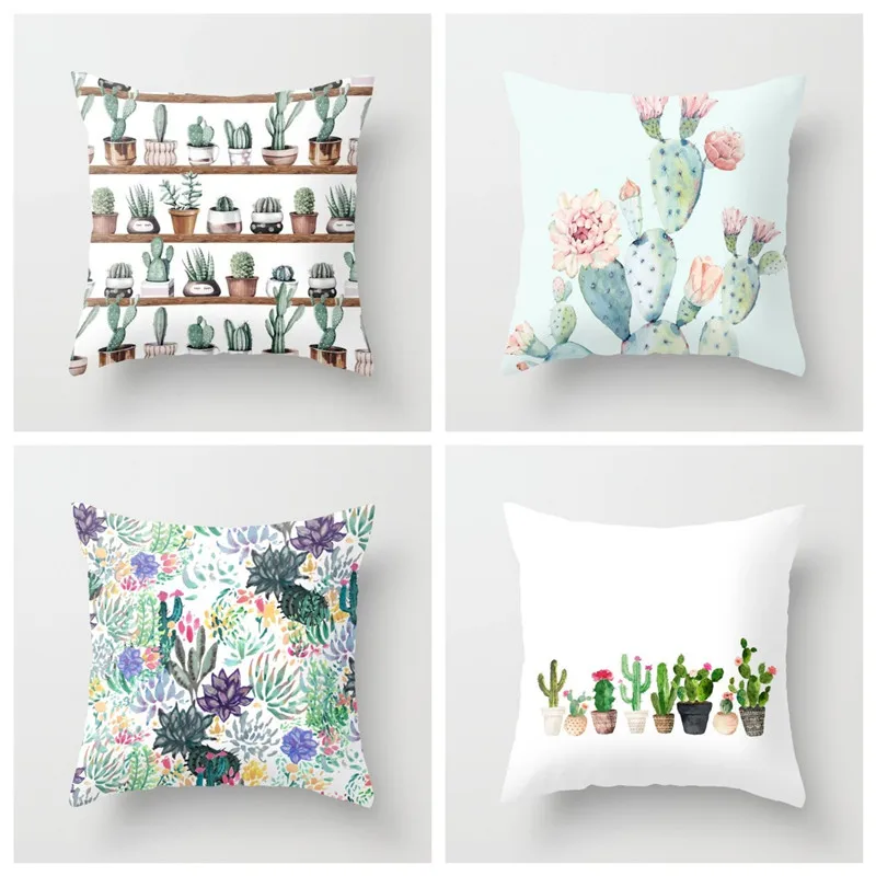 Printed Cushion Cover Cactus Succulent Plants Seating Couch Polyester Home Decor Bedroom Decorative Car Seat Throw PillowCase