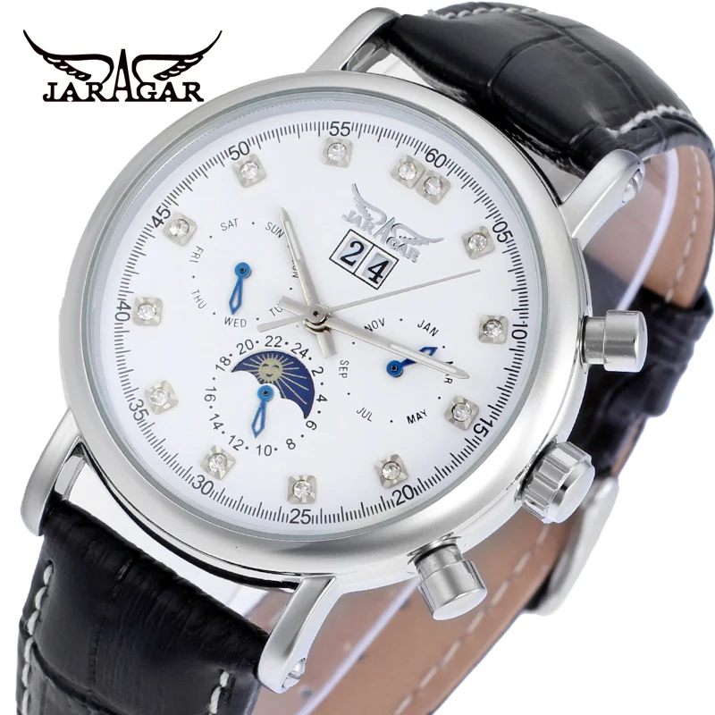 Jargar новые автоматические Серебристые мужские наручные часы tourbillon черный кожаный