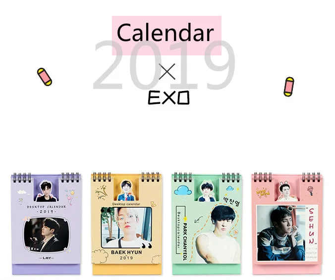 

[MYKPOP]EXO 2019 Calendar 15x12cm Creative Desk Vertical Paper Photos KPOP Fans Collection SA10101201