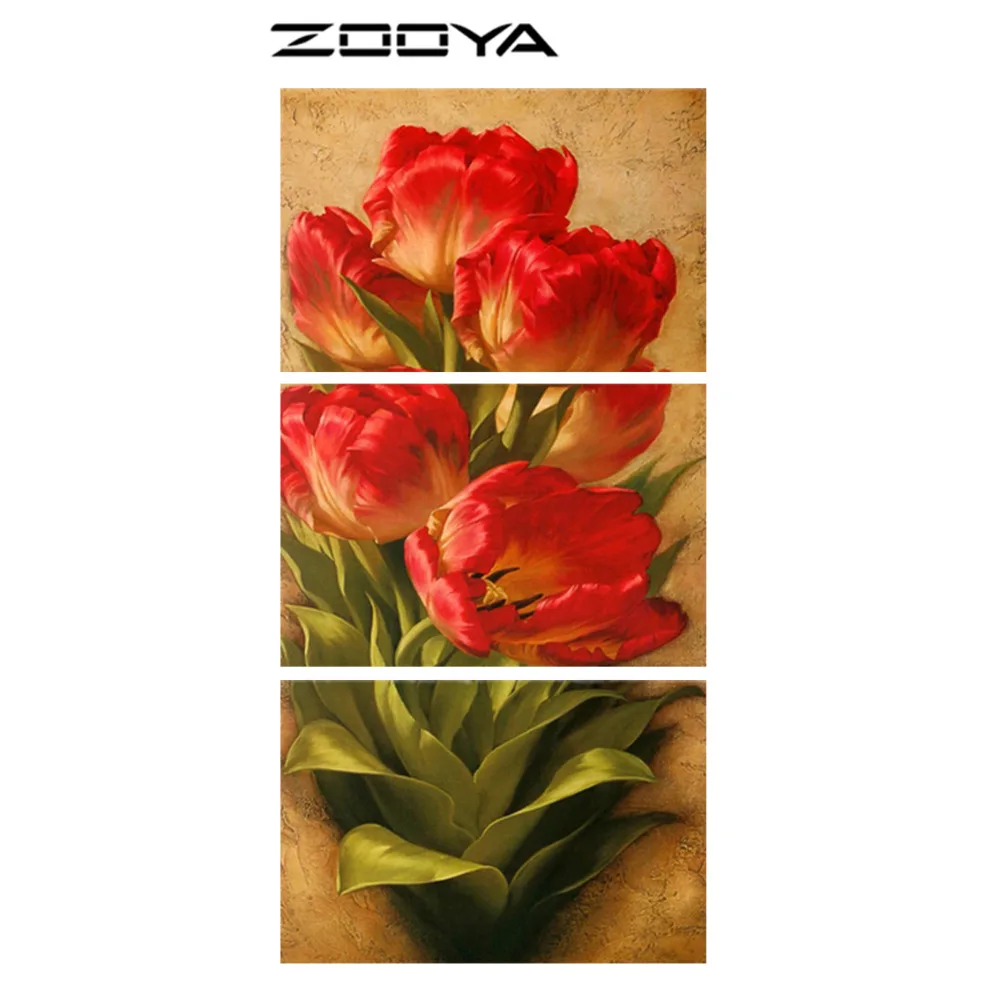 

ZOOYA Wall Stickers Diamond Embroidery 3d DIY Diamonds Painting Cross-Stitch Triptych Paintings Tulip Flowers Home Decor RF1086