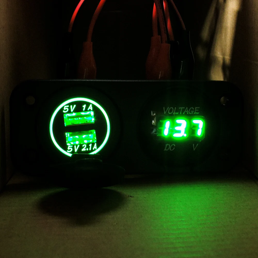 

12V/24V Dual USB Green LED Digital Display Voltmeter Socket for Boat Vehicle Car Cigarette Lighter Charger Voltage Meter Tester