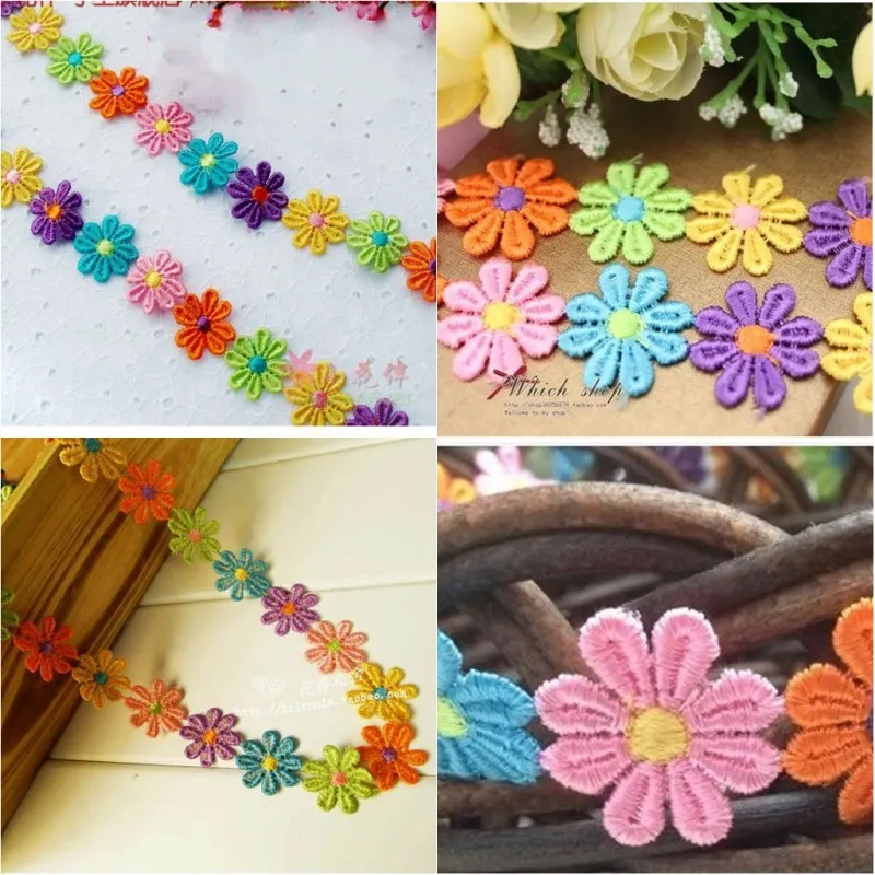 

Free shipment-Chemical Lace ,water soluble lace,cololful sun-flower lace size 25-26mm,2.6cm, 5yds per lots,6 colors continue DIY