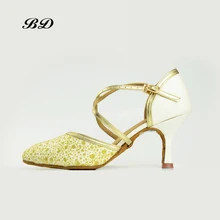 Женская обувь Топ танцевальная обувь бальные женские туфли для латинских танцев BD 116 Новинка Круглый Джаз дышащая сетка мягкая подошва GB Waltz два усеченные