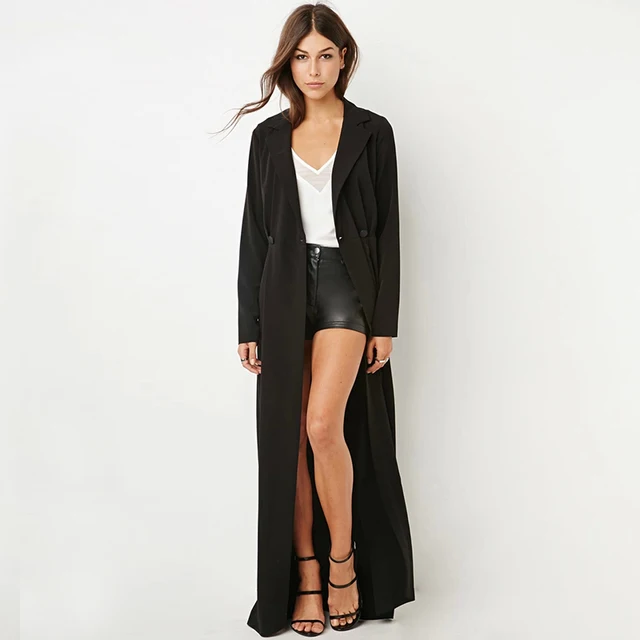 Spring autumn woman vintage black maxi coat ankle length coat x long