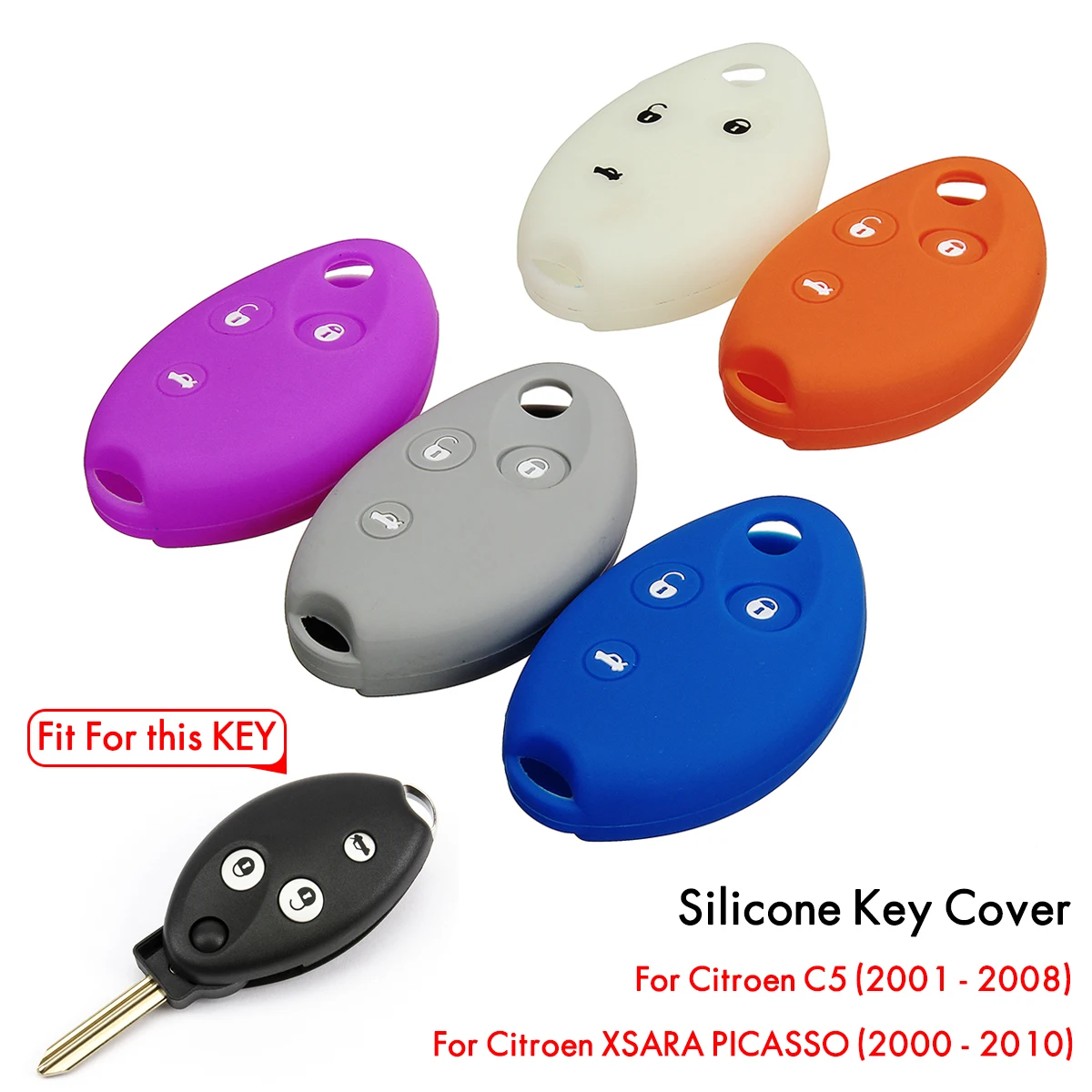 

3 Buttons Silicone Car Key Case Cover Keys Shell Fob Protector For Citroen C5 XSARA PICASSO