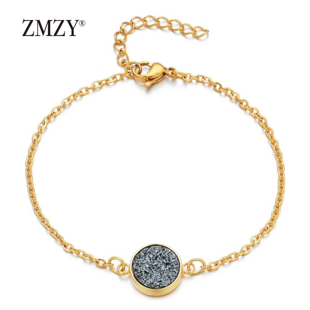 

ZMZY Bracelet Exquisite Fashion Nature Stone Druzy Bracelet Adjustable Gold Color Chain Paillette Valentine's Day Gift