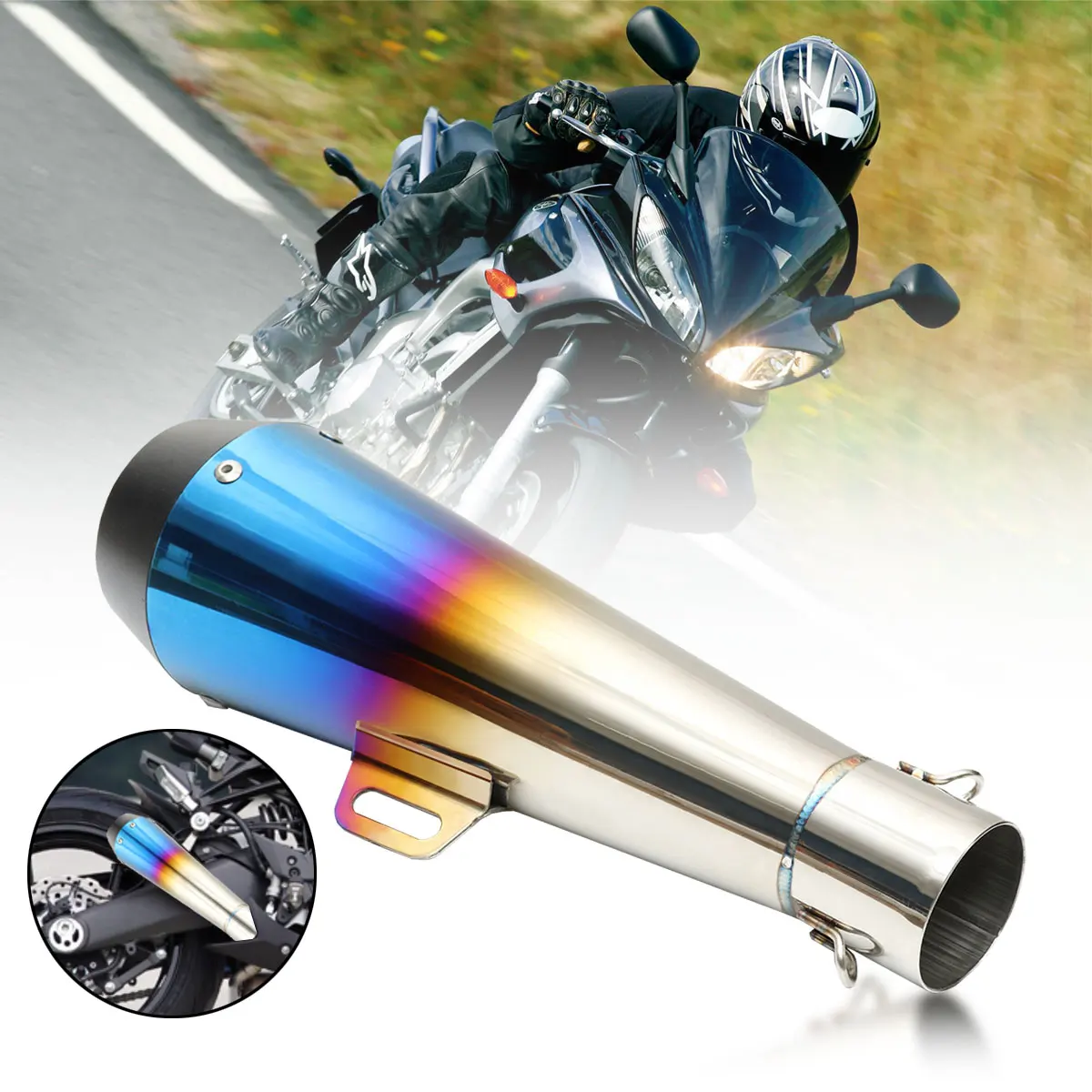 

38 - 51mm Silver Blue Stainless Steel GP Exhaust Muffler Pipe For Kawasaki Ninja Z250 Yellow dragon 600 CB400 Motor Scooter