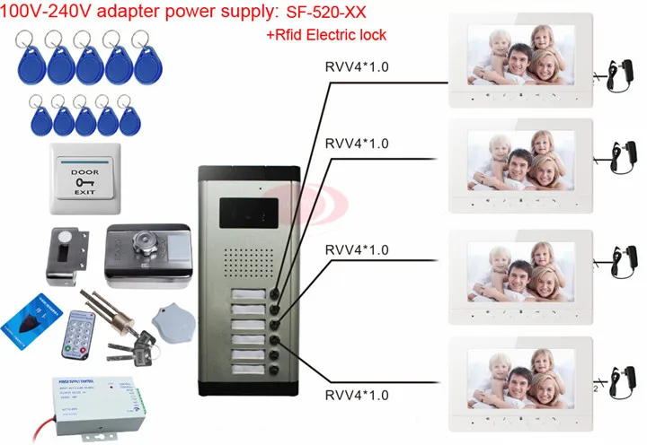 Видео домофон с Rfid Электрический замок в голову, на шнурке, Лот из 12 шт. Цвет 7 inch крытый мониторами домофона с Камера 12 кнопок на складе