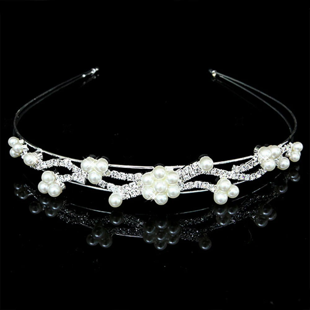 Princess Tiaras Wedding Crown Rhinestone Pearl Headband for Kid Girls Bridal Party