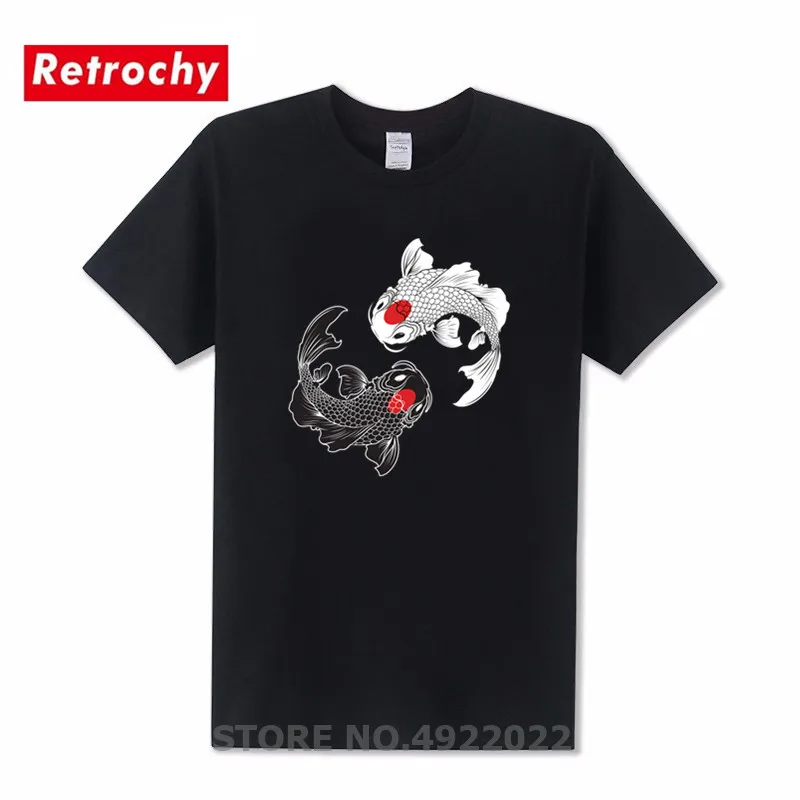

Minimalist Japanese Style Koi Fish Yin Yang T Shirt Male Female Pure Cotton T-shirt Colorful Slim Fit Unisex Short Sleeve Tshirt