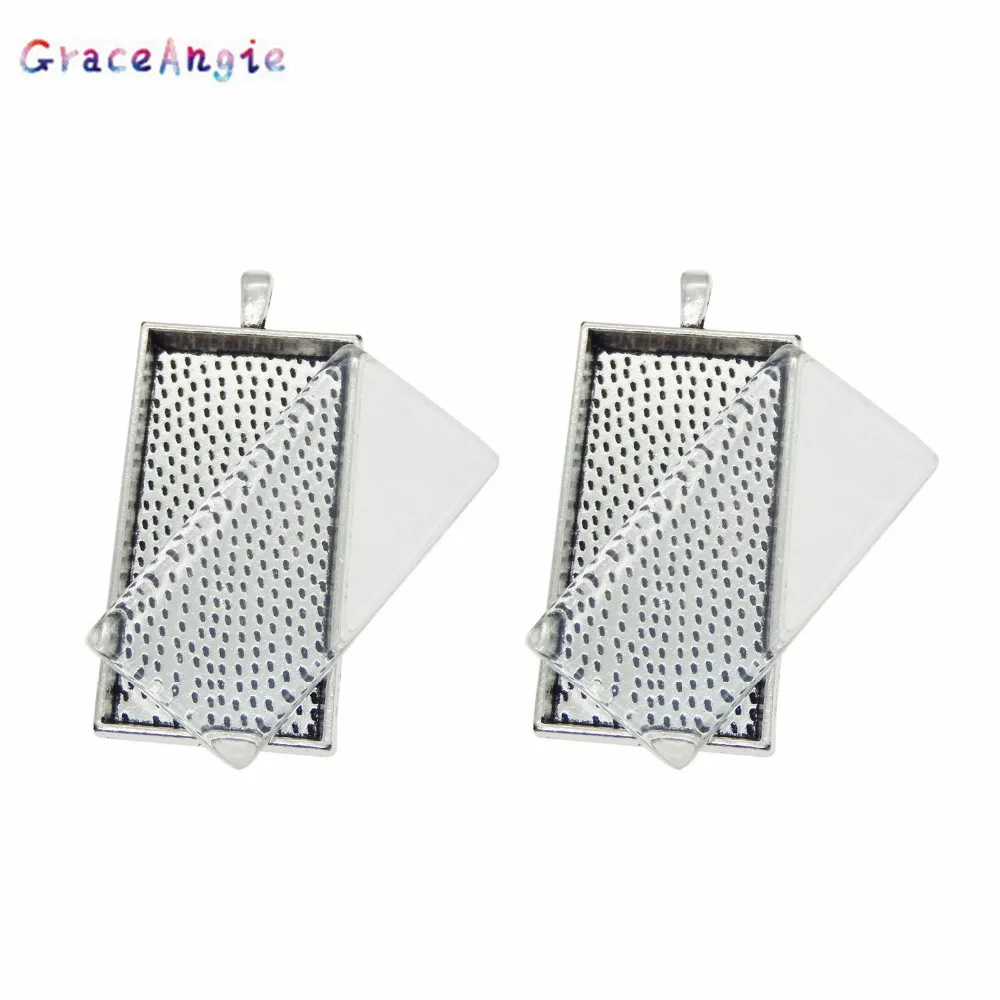 

1 Set Alloy Tray+Glass Rectangula Bezel Pendant Tray Setting with Glass tile Cabochons Pendant Dome Tiles Clear Cameo Cabochons