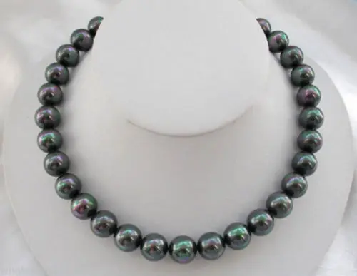 

Hot selling free shipping******* 12mm natural south seas peacock green pearl necklace 17inch 14K