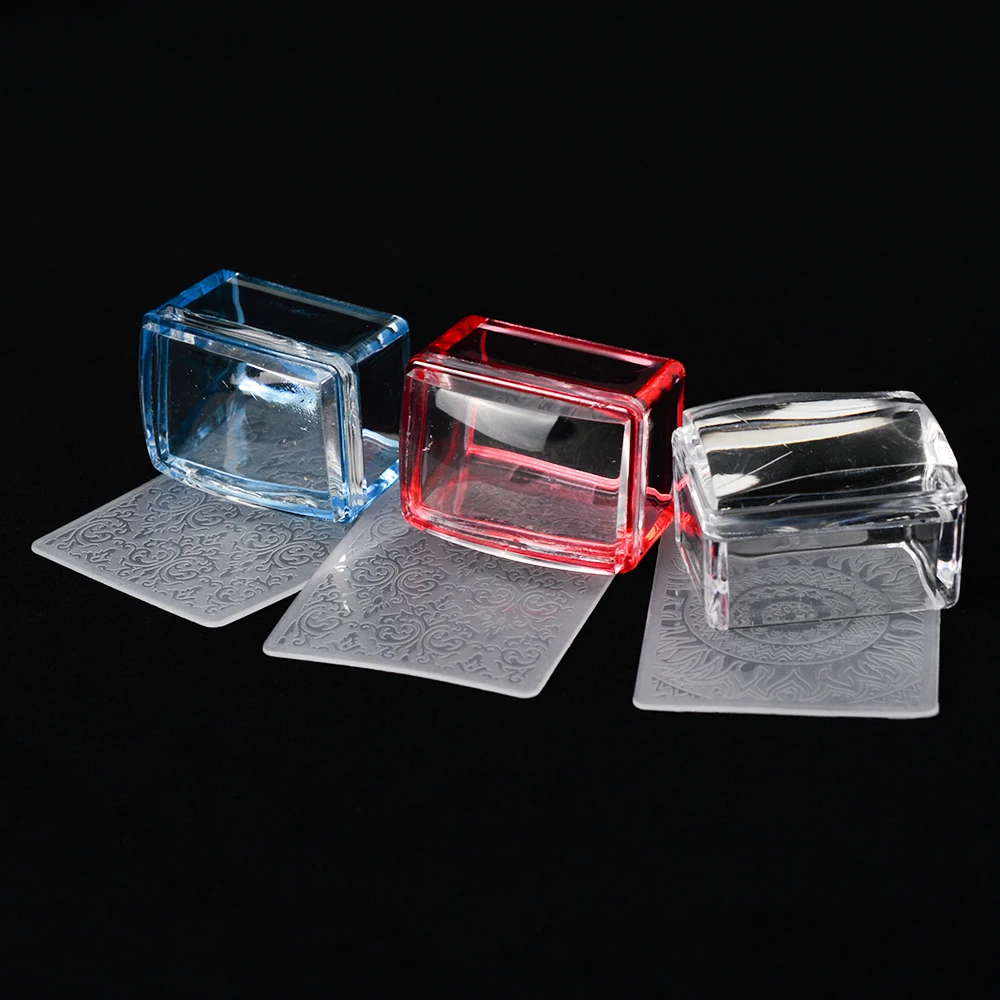 

1 Set Clear Jelly Silicone Nail Stamping Stamper Scraper Set Transparent/Blue/Red Polish Template Stamp Manicure Tools A622