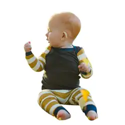 Одежда Мода 2017 г. новорожденного для маленьких мальчиков в полоску Футболка Топы Корректирующие + Брюки для девочек + комплект одежды с