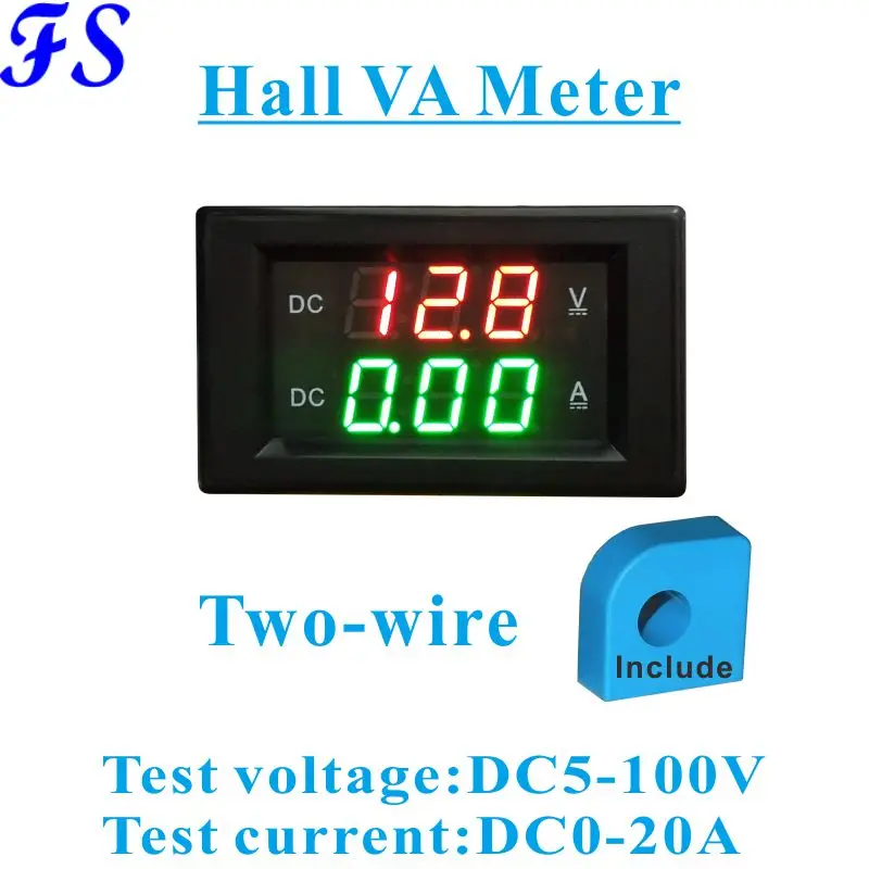 LED Digital Hall Sensor Voltage Current Meter DC Voltmeter Ammeter Two