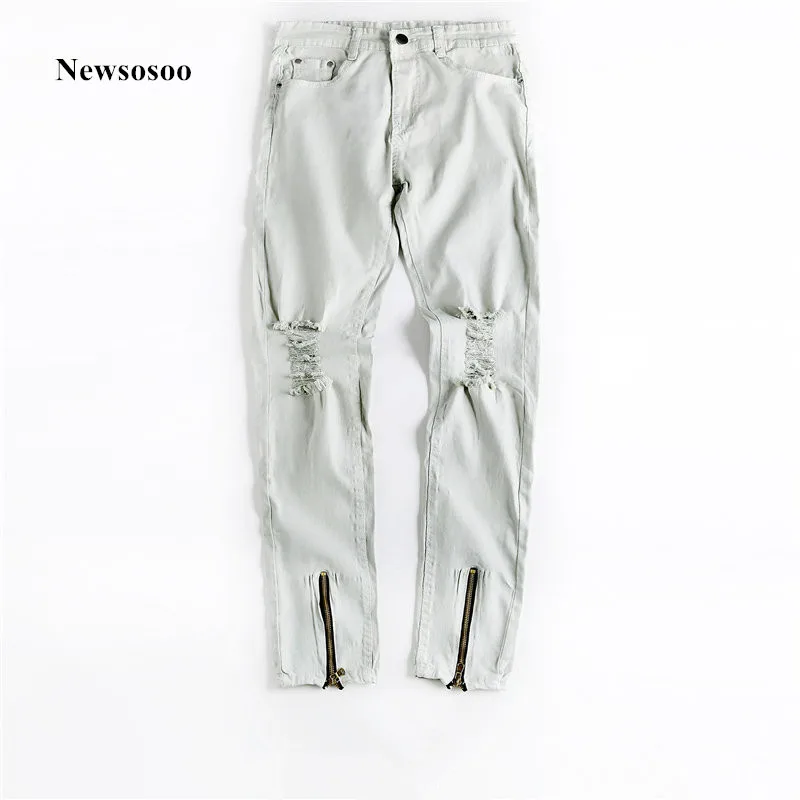 Newsosoo Skinny jeans Ripped Designer High quality men's