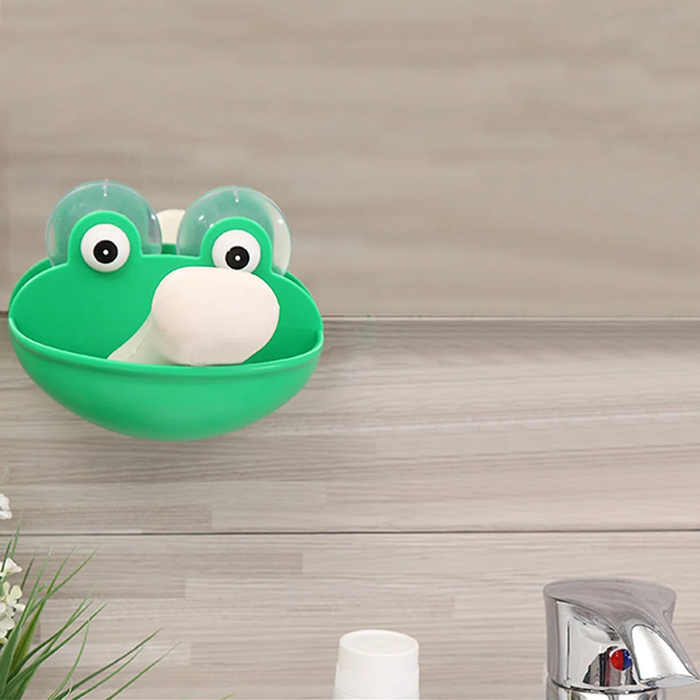 Bathroom Shower Cartoon frog Soap Box Dish Storage Self-adhesive Wall Plate Tray Holder kitchen Cleaning Soap Holder Tray Box