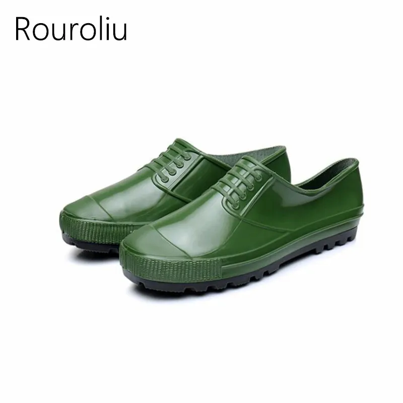 

Rouroliu Working Shoes Man Safety Autumn Rain Shoes PVC Waterproof Water Shoes Men Wellies Green Rain Boots RT270
