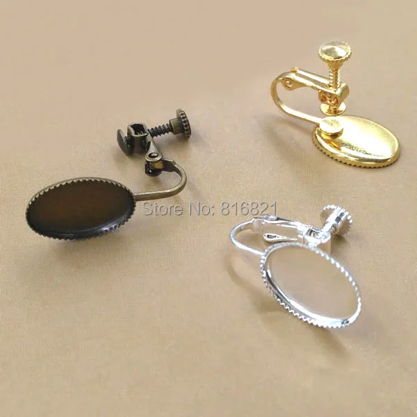 10x14mm Back Clip On No Pierced Earrings Blank Oval Bezel 10x14mm Back Clip On No Pierced Earrings Blank Oval Bezel Tray Findings Cabochons
