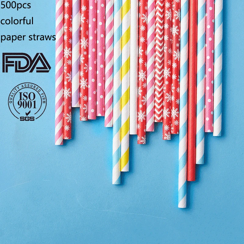 

500pcs Colorful Drinking Paper Straws Dot Cake Decoration Disposable Degradable Paper Pipette Wholesale Free Shipping 6*197mm