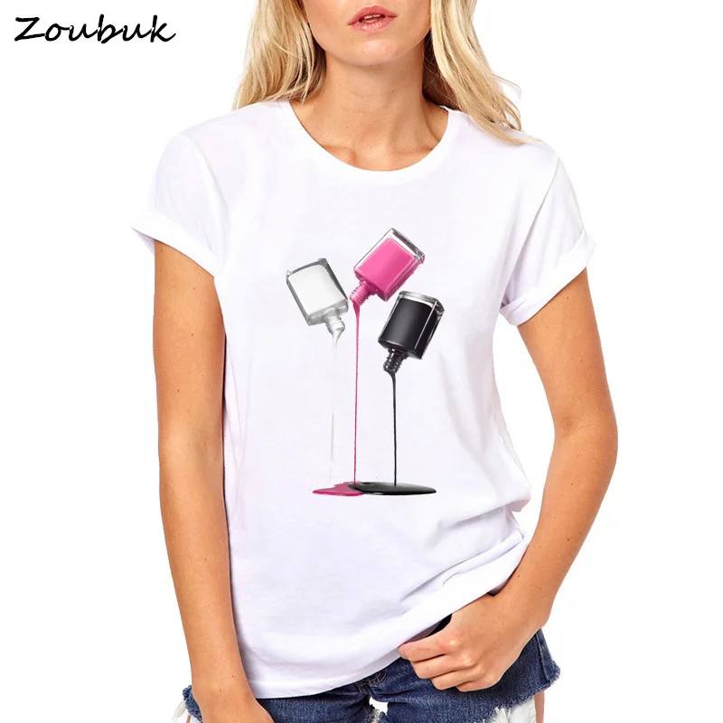 Tops de verano 2018 Harajuku esmalte de uñas T camisa mujeres Diseño De camisetas manga corta suelta Plus tamaño Mujer camisetas Camiseta mujer