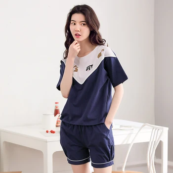 

Summer 100% Cotton 2 Pieces Set Elegant Women Pajamas Pajama Sets Mujer Cotton Sleep&Lounge Femme Female Sleepwear Home Clothing