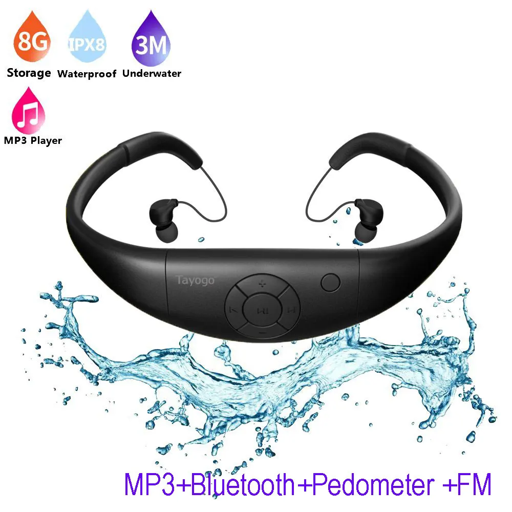 Black with bluetooth Tayogo HIFI водонепроницаемые MP3 наушники с Bluetooth радио FM шагомер подводный USB MP3 музыкальный плеер для плавания спорта дайвинга - Цвет: Black with bluetooth