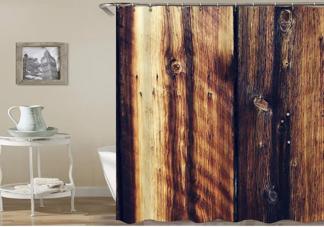 New Novelty Vintage Wood Board Shower Curtain Funny Geek Wooden