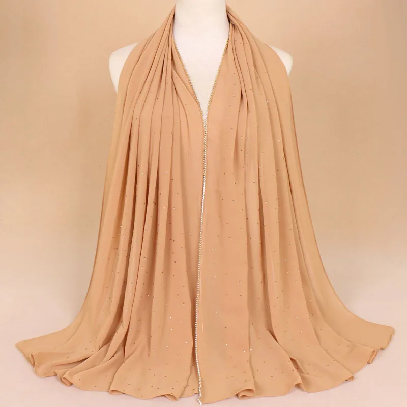 Жемчужный шифоновый шарф женский платок с хорошим шифоновым покрытие для мусульман - Цвет: 7