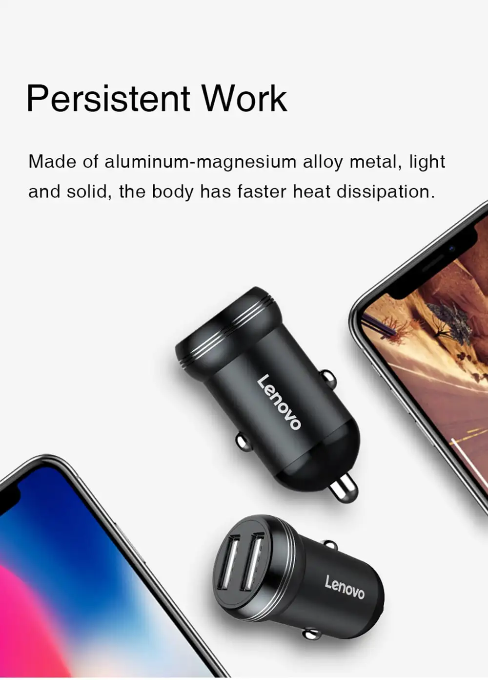 Lenovo HC11 Mini Portable Dual USB Ports Car Charger- Black