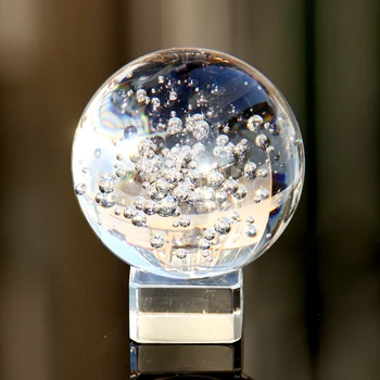 

60mm Round Bubble Rare Clear Glass Artificial Crystal Healing Ball with Base Sphere Decoration Chinese Style Feng shui Decor