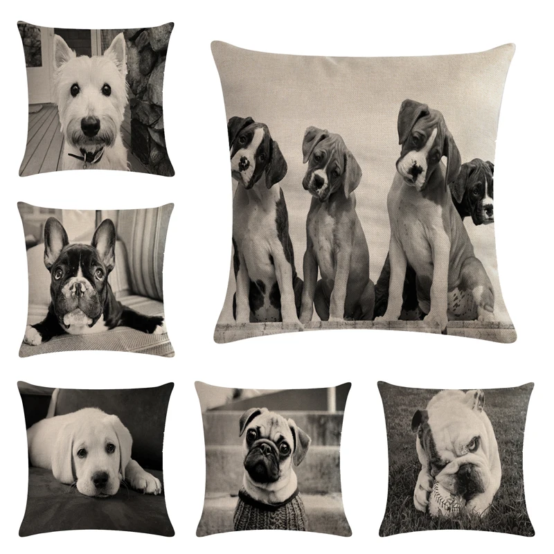 

Square Cotton Linen colourfu Bull Terrier Painted Bull dog dachshund 3D Cheap Cushion Cover For Home Sofa Pillow Case Cojines