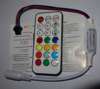 

DC12V MINI 21key-RF led pixel controller;1024pixels controlled;WS2811//WS2812B/TM1804/TM1809/INK1003/ICS1903