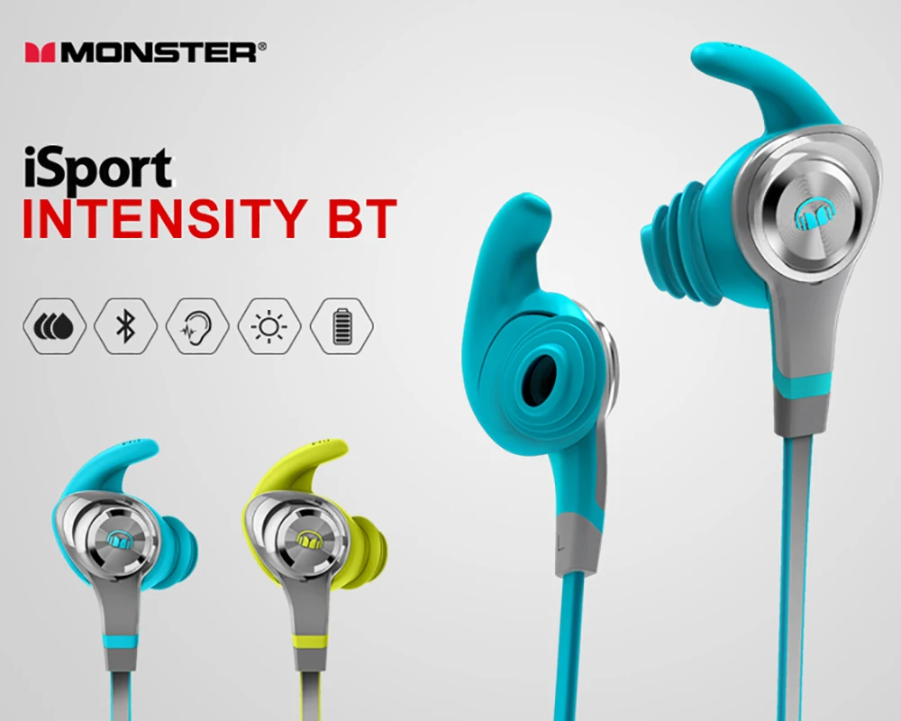 Оригинальные наушники-вкладыши Monster Isport Intensity, защищающие от пота, беспроводные Bluetooth наушники с микрофоном, стерео пульт дистанционного управления басами