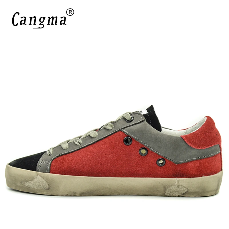 CANGMA/Мужская обувь в стиле ретро; обувь из коровьей замши на плоской подошве; красная обувь из натуральной кожи для мужчин; Брендовая обувь; мужские кроссовки; кроссовки размера плюс