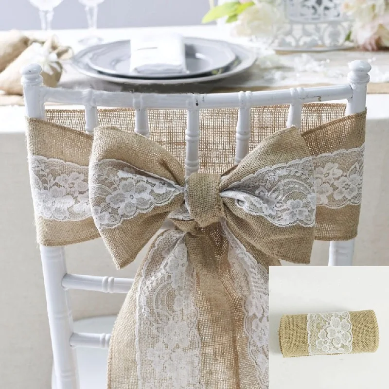 

2 Pcs 270cm Natural Jute Roll Lace Burlap Christmas Burlap Country Event Party Supplies Wedding Decoration Table Cloth Runner