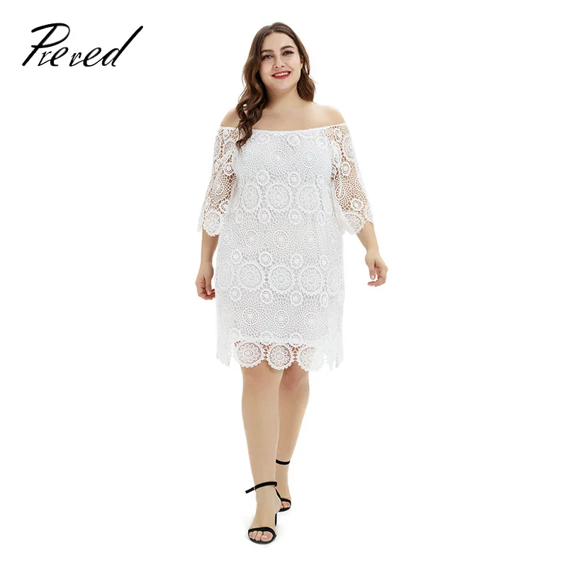 

Summer clothes Ladies 2019 Fat MM Large Size Loose off shoulder dress Solid Color Embroidery Boutique Solid Color Sweet Beach