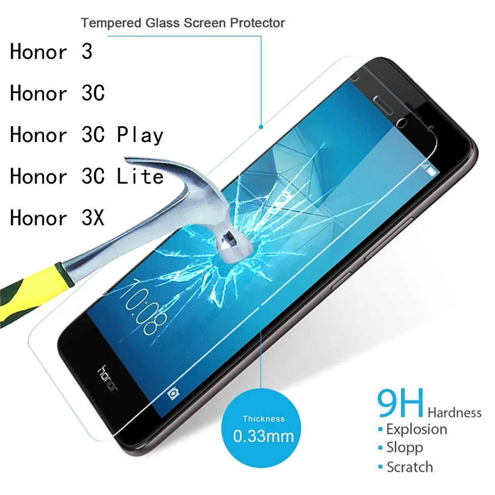 

2PCS 0.26mm 9H Premium Tempered Glass Protective Screen Protector Film For HuaWei Honor 3 3C 3C Play Lite 3X Free Tools