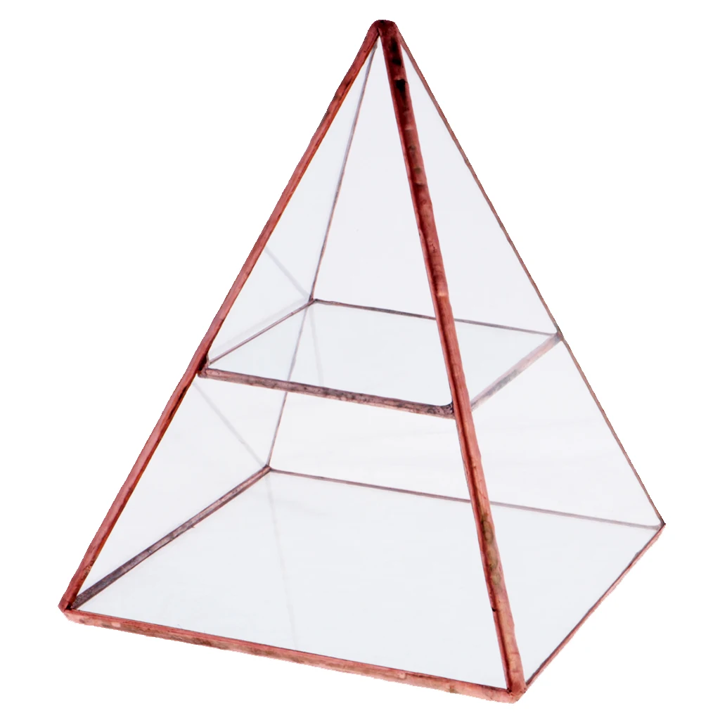 

2 Tiers Glass Pyramid Jewelry Stand Display Case with Vintage Style Brass Tone Metal Frame - Copper