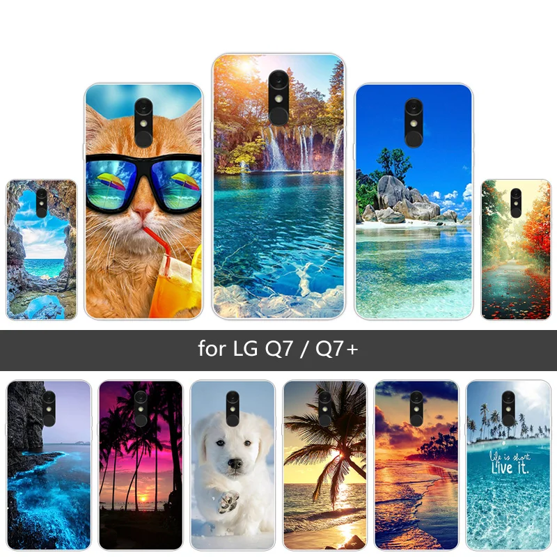 5 дюймов для Funda LG Q7 + Scen чехол телефона мягкий TPU прозрачный задняя крышка