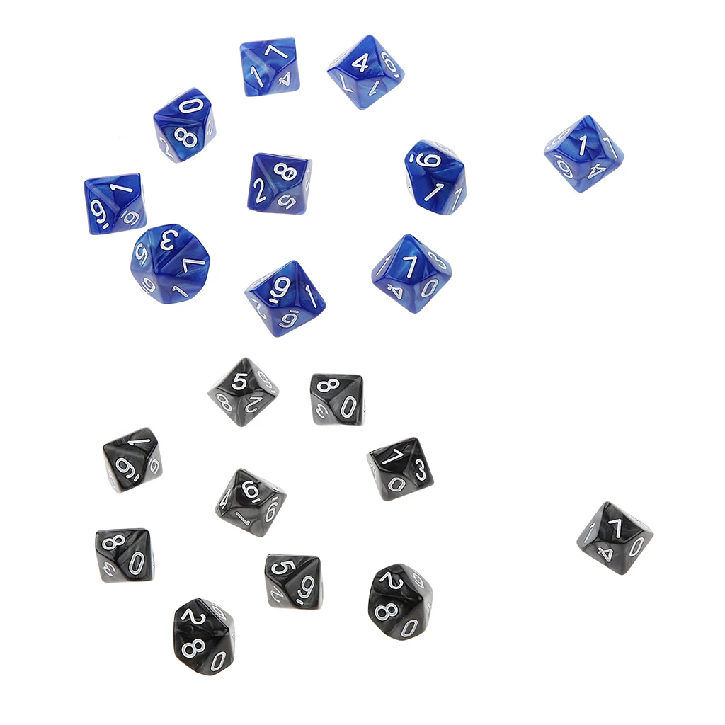 20 штук D10 многогранные 10 кубиков 16 мм набор Игральный костей двойной Цвета для